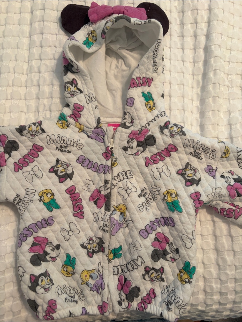 Disney Minnie & Friends Hooded Quilted Jacket in White, Pink & Black